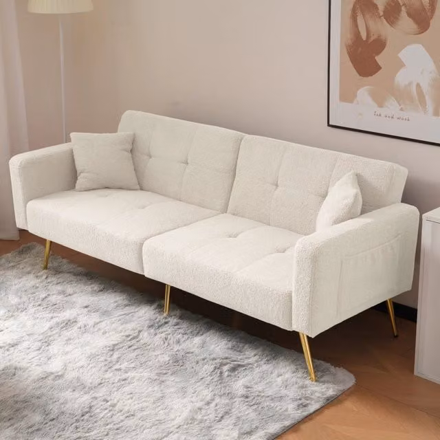 Divano Letto con Contenitore Laterale e Cuscini ¨C MINIMAL ¨C Angolo Regolabile, Gambe Dorate