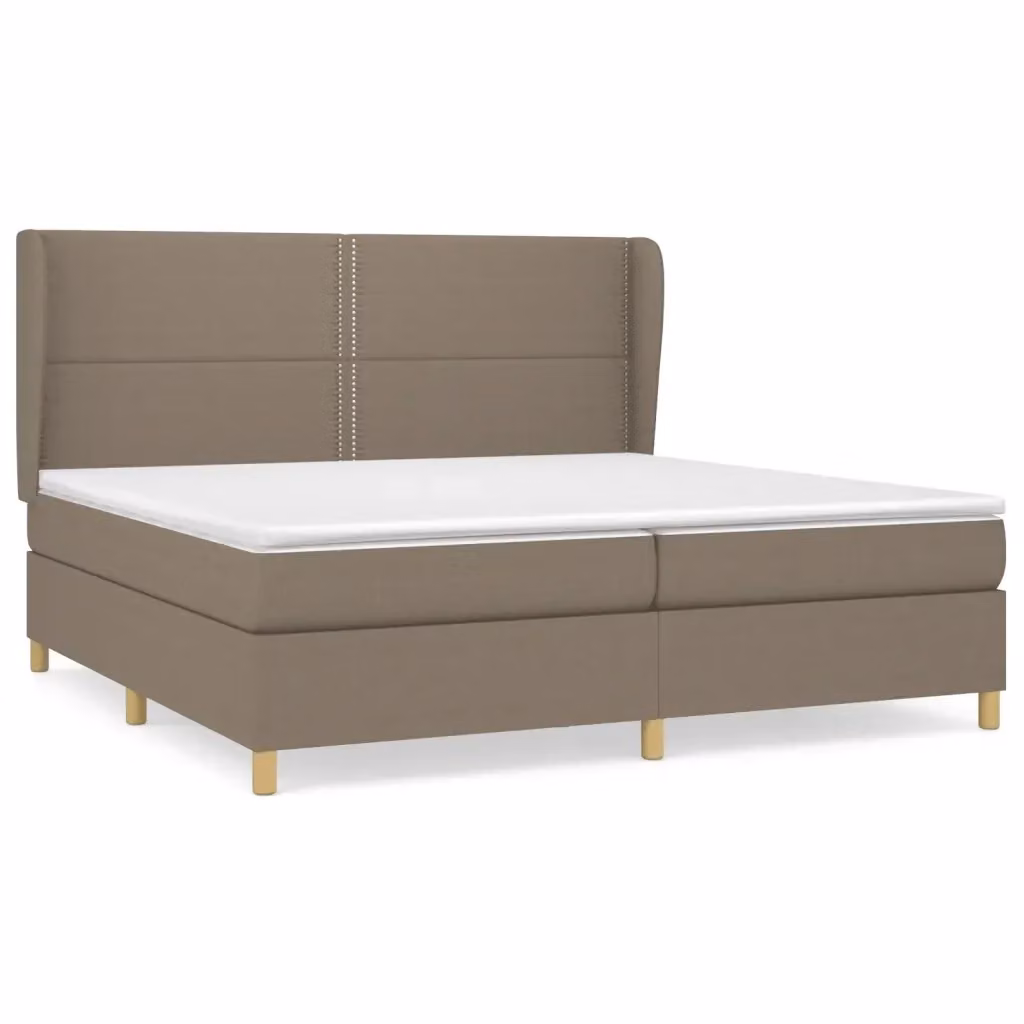 vidaXL Giroletto a Molle con Materasso Ibrido in Tessuto Beige e Bianco L/P/H: 203 x 203 x 128 cm – 2