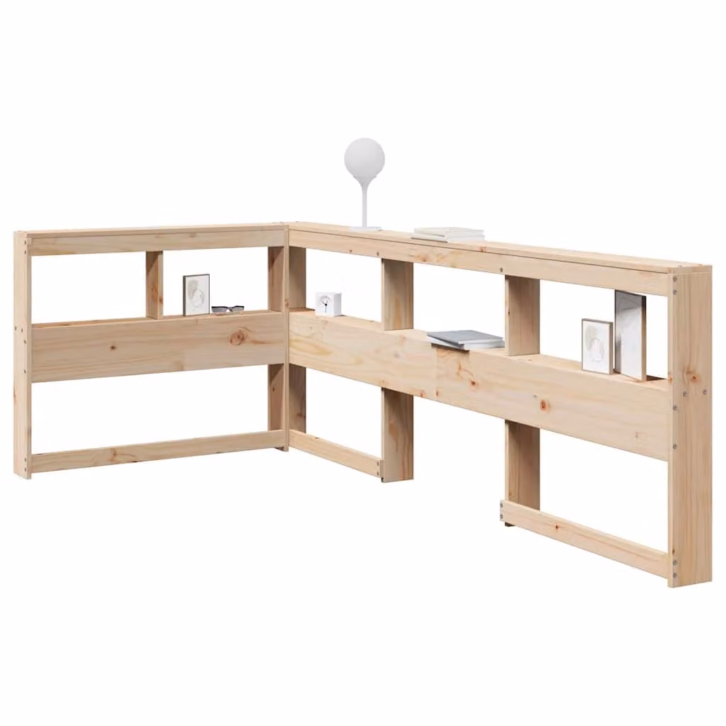 vidaXL Testiera con Libreria a L in Legno Massello di Pino, Colore Marrone e Beige, per Letto 80x200 cm