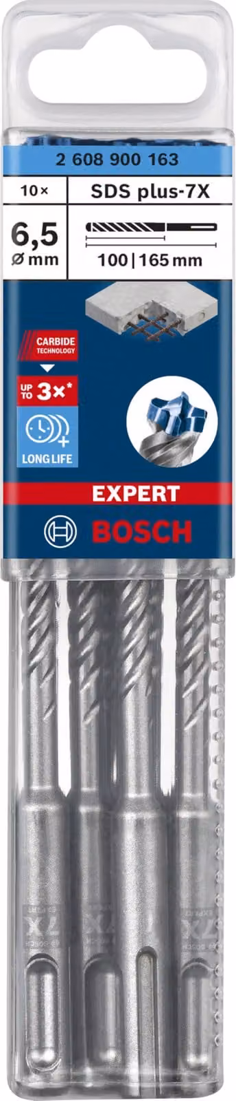 Bosch EXPERT SDS plus-7X punta per trapano a percussione, 6,5x100x165mm, 10 pz. 2608900163