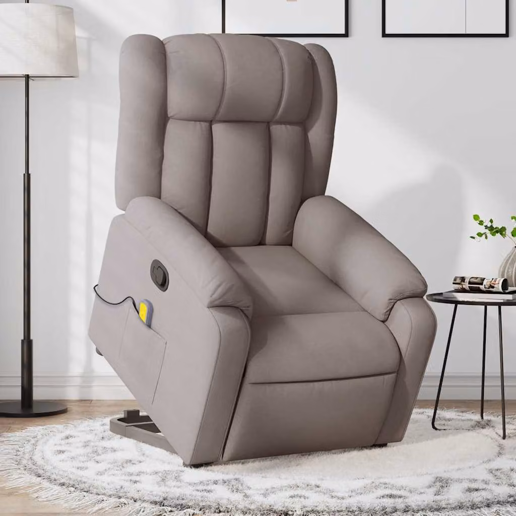 Poltrona Alzapersona Massaggiante Reclinabile vidaXL in Tessuto Beige e Grigio – 1
