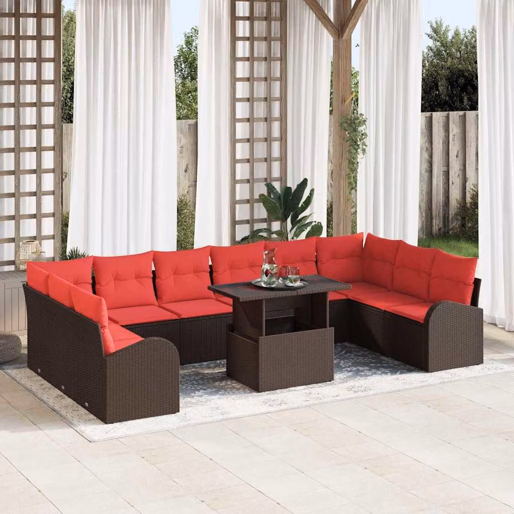 Maison Exclusive - Set da giardino composto da 11 pezzi, divano e poltrone, in rattan sintetico marrone