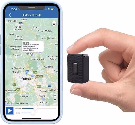 Tracker GPS Auto Magnetico Nero con Sistema di Localizzazione Cellulare e App Smart, Impermeabile e senza Abbonamento