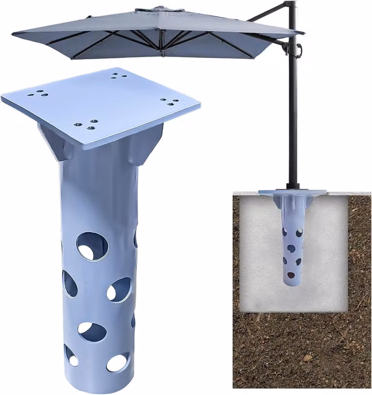 Supporto per ombrellone da esterno, ancoraggio a terra per ombrellone, base universale per ombrellone galleggiante, picchetto metallico con base per il cemento, stabile e robusto