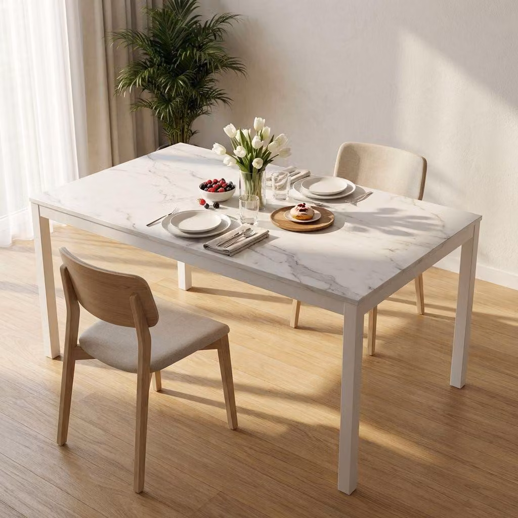 Milani Home - tavolo da pranzo allungabile 140-200 x 80 x 77 cm, effetto marmo, legno e metallo