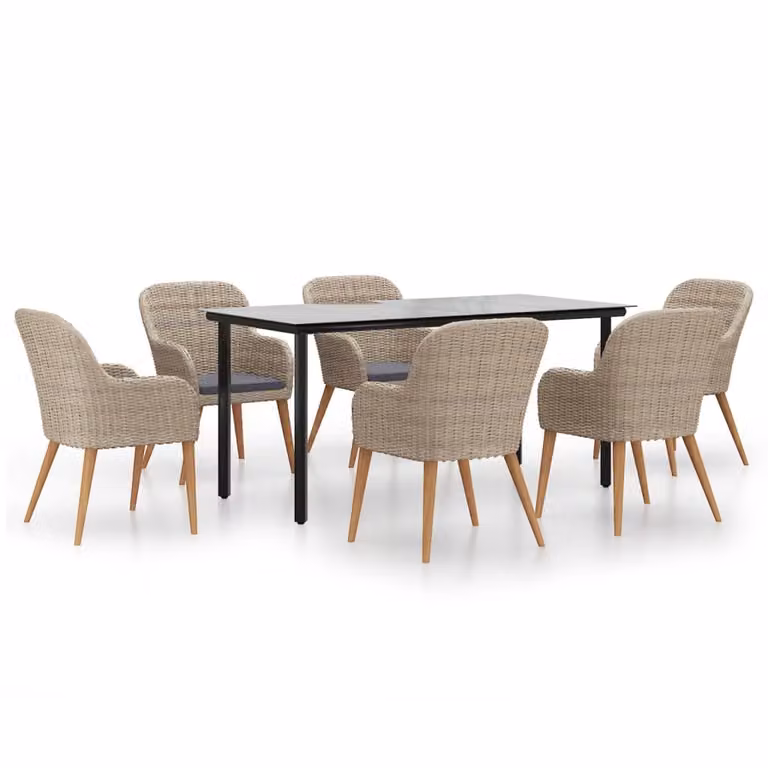 Set da Pranzo da Giardino 7 pz con Cuscini Marrone
