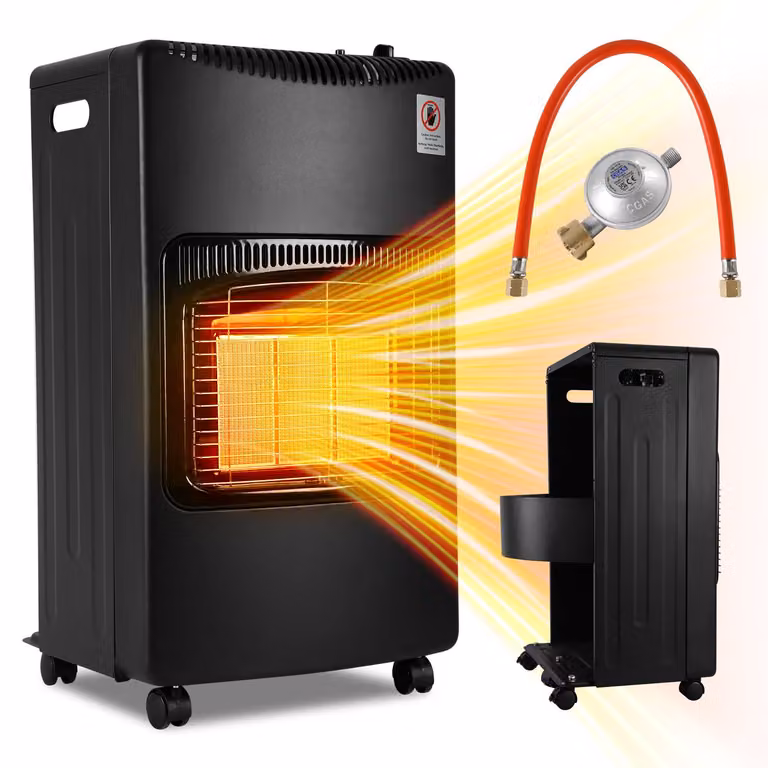 Riscaldatore a gas Ikodm da 4200 W, con 3 livelli di riscaldamento, bruciatore in Vetroceramica a infrarossi, tubo flessibile e regolatore di pressione – compatibile con bombole di propano fino a 15 kg