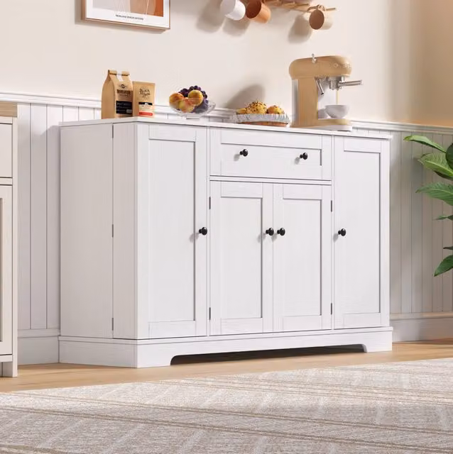Buffet da cucina moderno 138 cm in MDF bianco con cassetto; ante e ripiani regolabili
