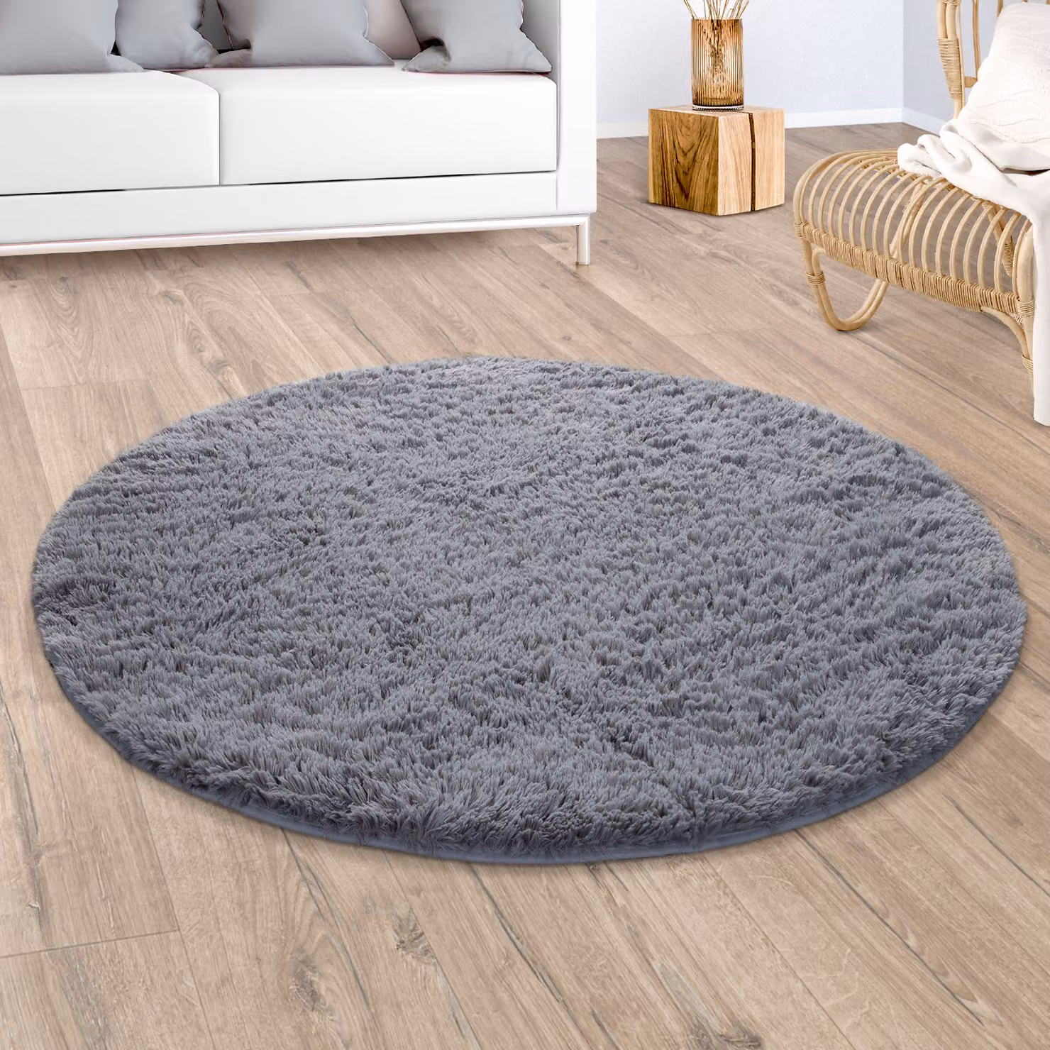 Tappeto rotondo a pelo alto Silvana grigio Diametro: 80 cm – 2