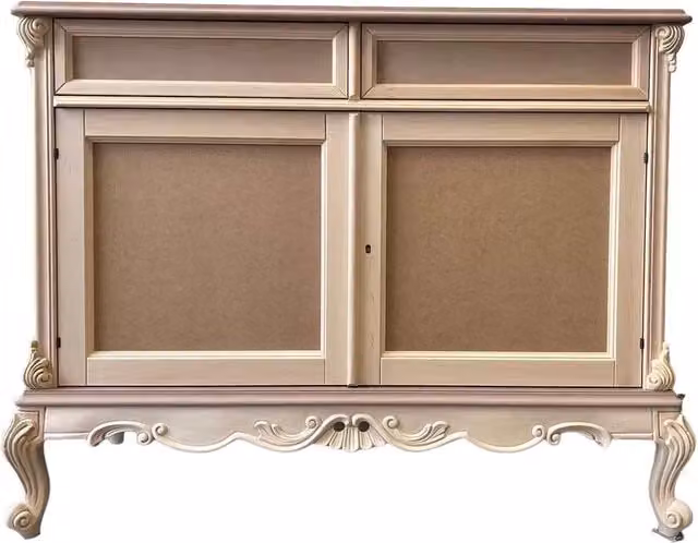 Credenza classica in legno di faggio non trattato con 2 porte e 2 cassetti Mobili 2G L/P/H: 118 x 55 x 92 cm – 2