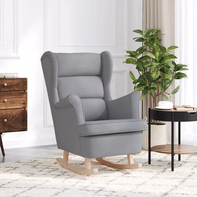 Sedia a dondolo vidaXL in tessuto grigio con braccioli L: 74 cm, P: 90 cm, H: 102 cm – 1
