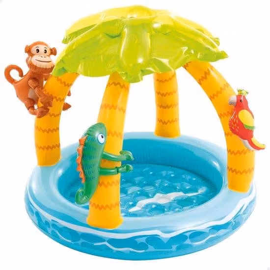 Uniqoos® Piscina gonfiabile per bambini con fondo morbido e tettoia a forma di palma, dimensioni 102 x 86 cm, capacità 45 litri (altezza della parete 13 cm) – adatta a bambini dai 1 ai 3 anni