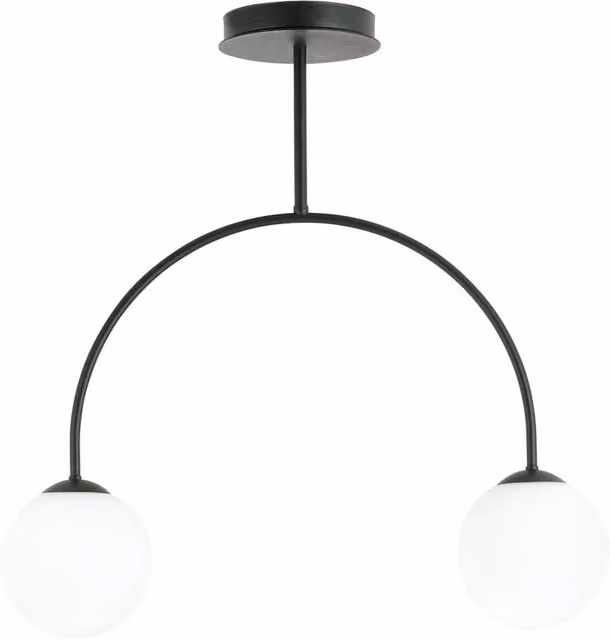 Plafoniera Moderna Sharada Luceart-Classic in Acciaio Nero e Vetro Bianco con 2 Luci