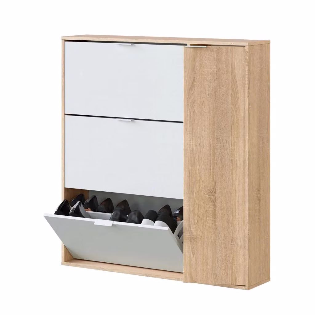 Scarpiera DMORA Moderna con Scompartimenti Basculanti, Colore Rovere, L: 106 cm, P: 22 cm, H: 115 cm – 2