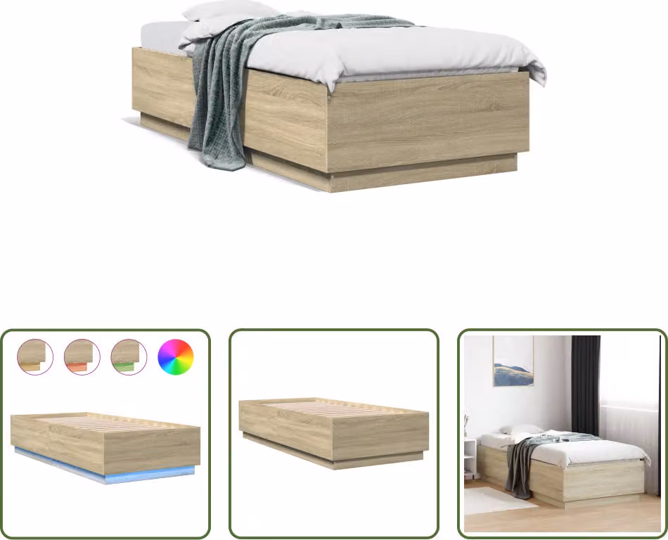 The Living Store Struttura letto con LED rovere Sonoma 90x200 cm Materiale legno