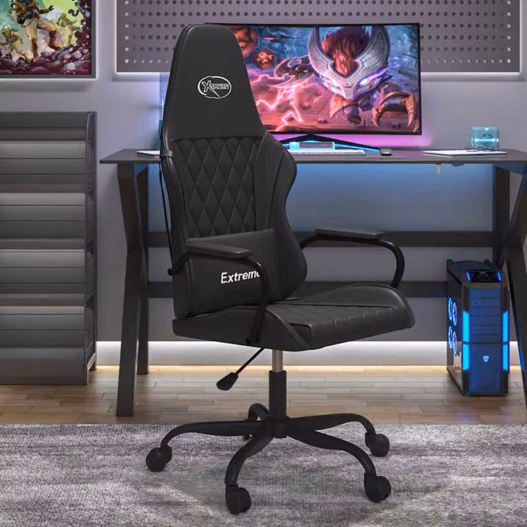 Sedia da Gaming vidaXL Nera in Similpelle con Braccioli e Ruote, Ruotabile a 360 Gradi