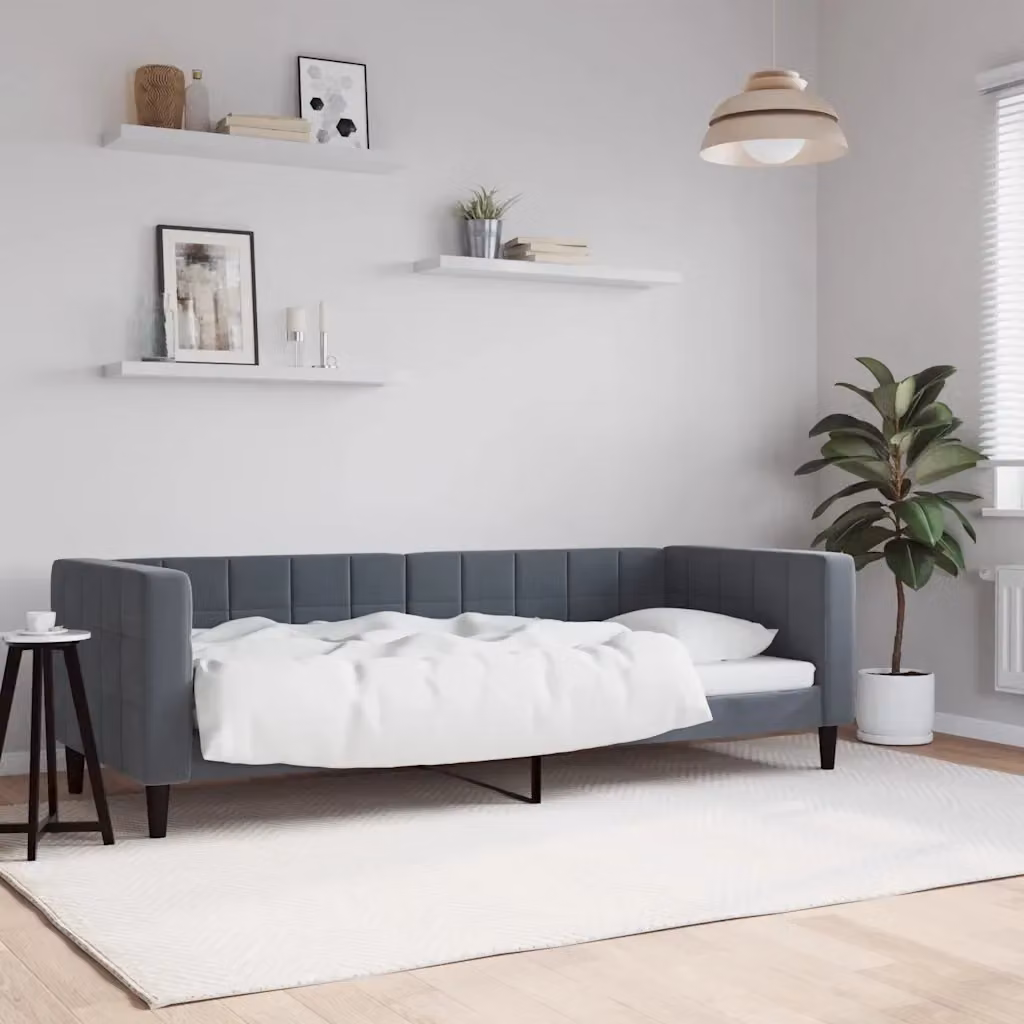 Letto singolo moderno in velluto grigio per camera da letto o soggiorno L: 80 cm, P: 200 cm – 2