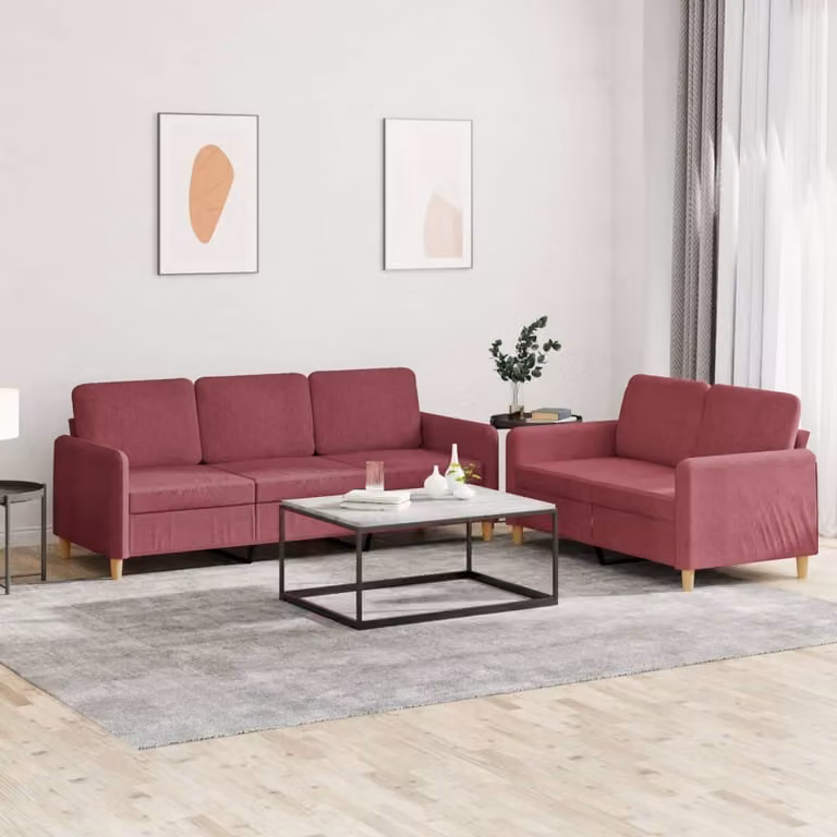 Maison Exclusive - Set divano a 2 posti con cuscini in tessuto bordeaux