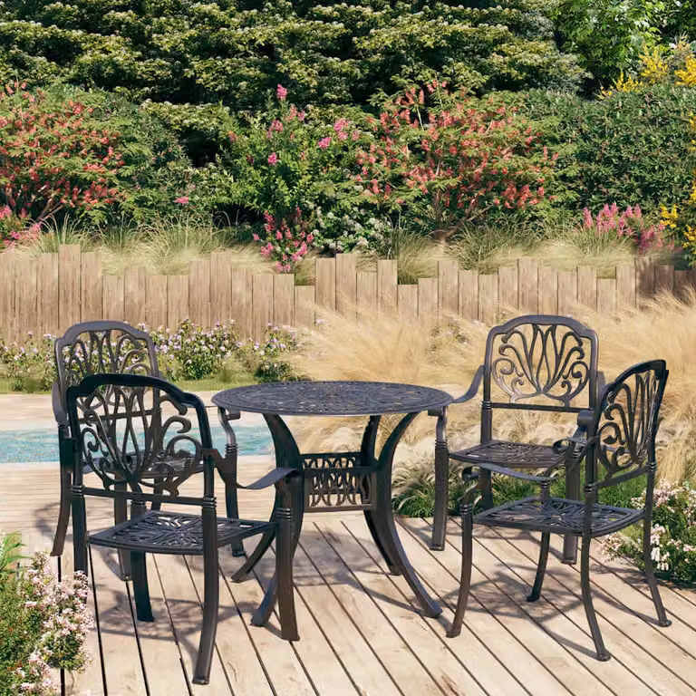 Set da Bistrot vidaXL in Alluminio Pressofuso Nero per Giardino, 5 Pezzi