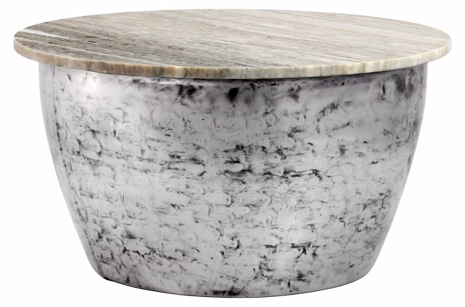 Tavolino da salotto WOHNLING in metallo con piano in marmo bianco, diametro 60 cm. Tavolino rotondo per il soggiorno, robusto, ideale come tavolino da divano o tavolino ausiliario. Fatto a mano, finitura argento