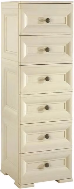 Cassettiera alta Tontarelli con 6 cassetti piccoli, colore bianco, effetto bugnato per camera, ingresso o zona living, L: 40 cm, P: 43 cm, H: 125 cm – 1