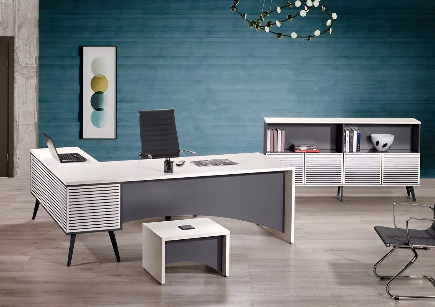 Arbeitstisch Eckbürotisch Komplette Büro Set 3tlg Holz Büromöbel Weiß