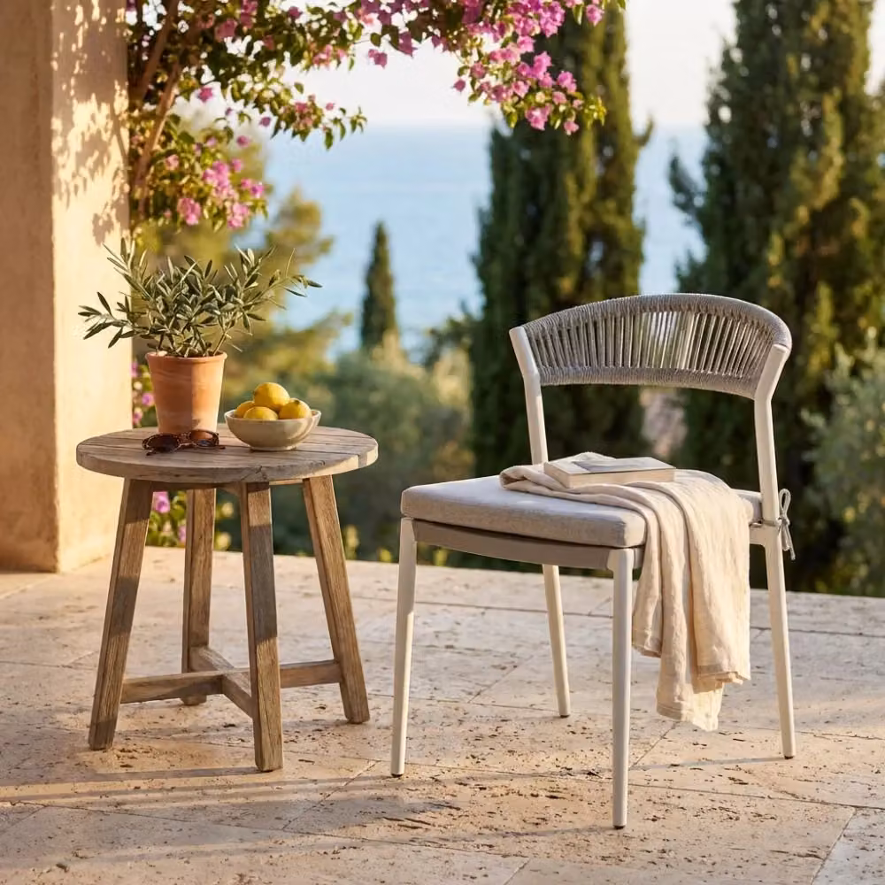 Sedia da giardino impilabile COSMA con cuscini in tessuto outdoor e struttura in alluminio verniciato antracite o bianco – 2