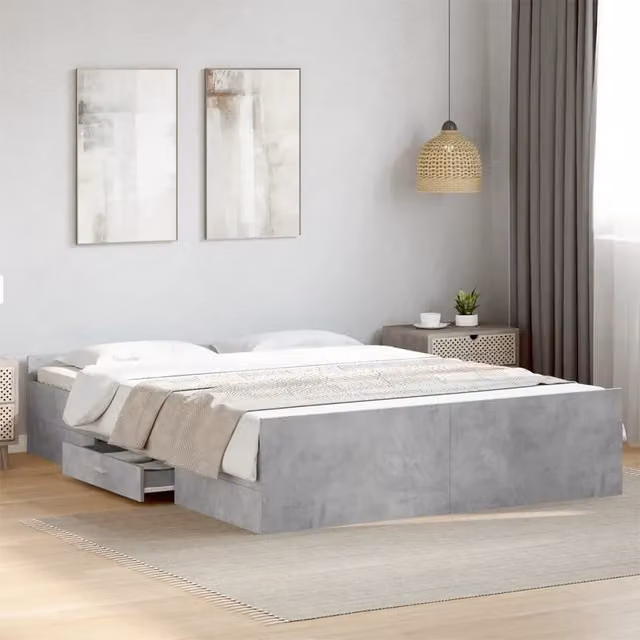 Letto con cassetti moderno vidaXL in legno multistrato grigio, L: 140 cm, P: 200 cm – 1
