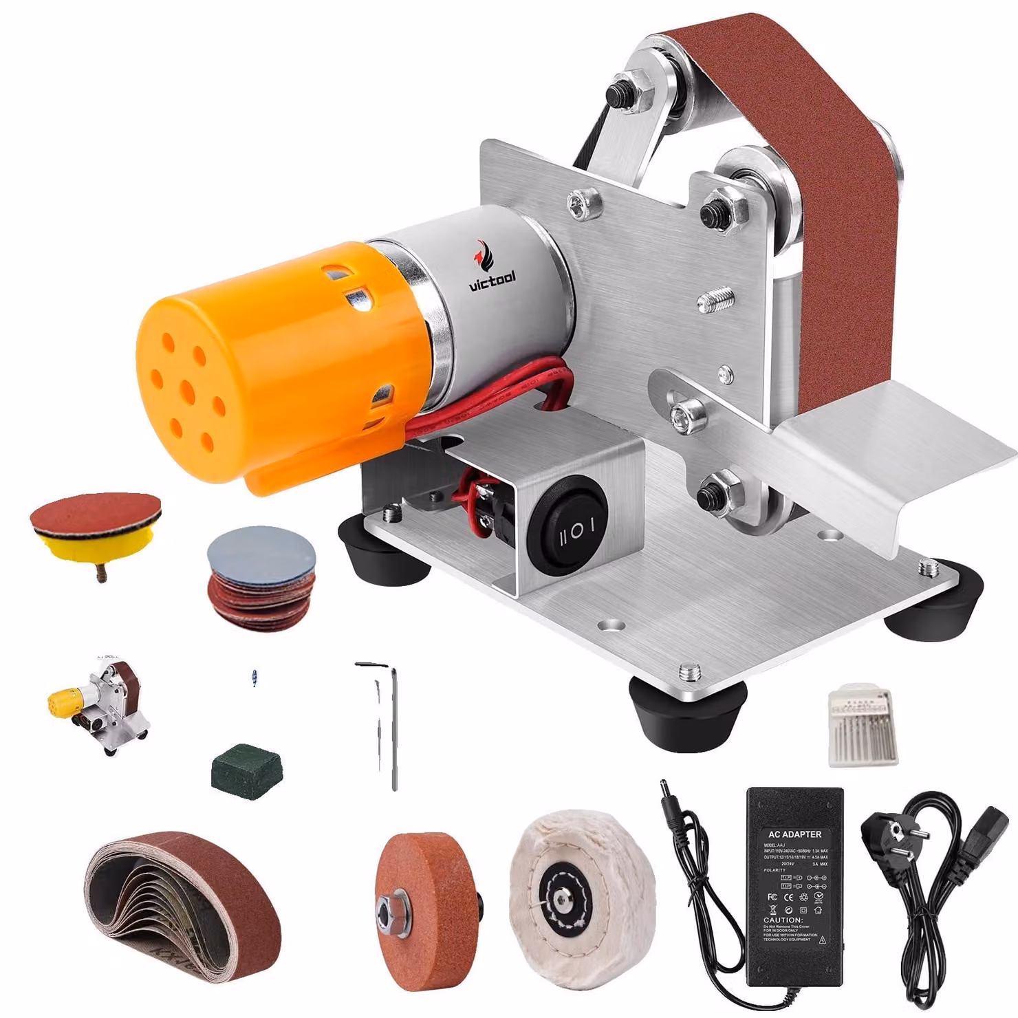 Smerigliatrice a nastro elettrica, con regolazione a 7 velocità, dimensioni del nastro abrasivo 330*30 mm, motore 775 con doppio albero di uscita, tensione di ingresso 220V, potenza 4000-9000 giri/min