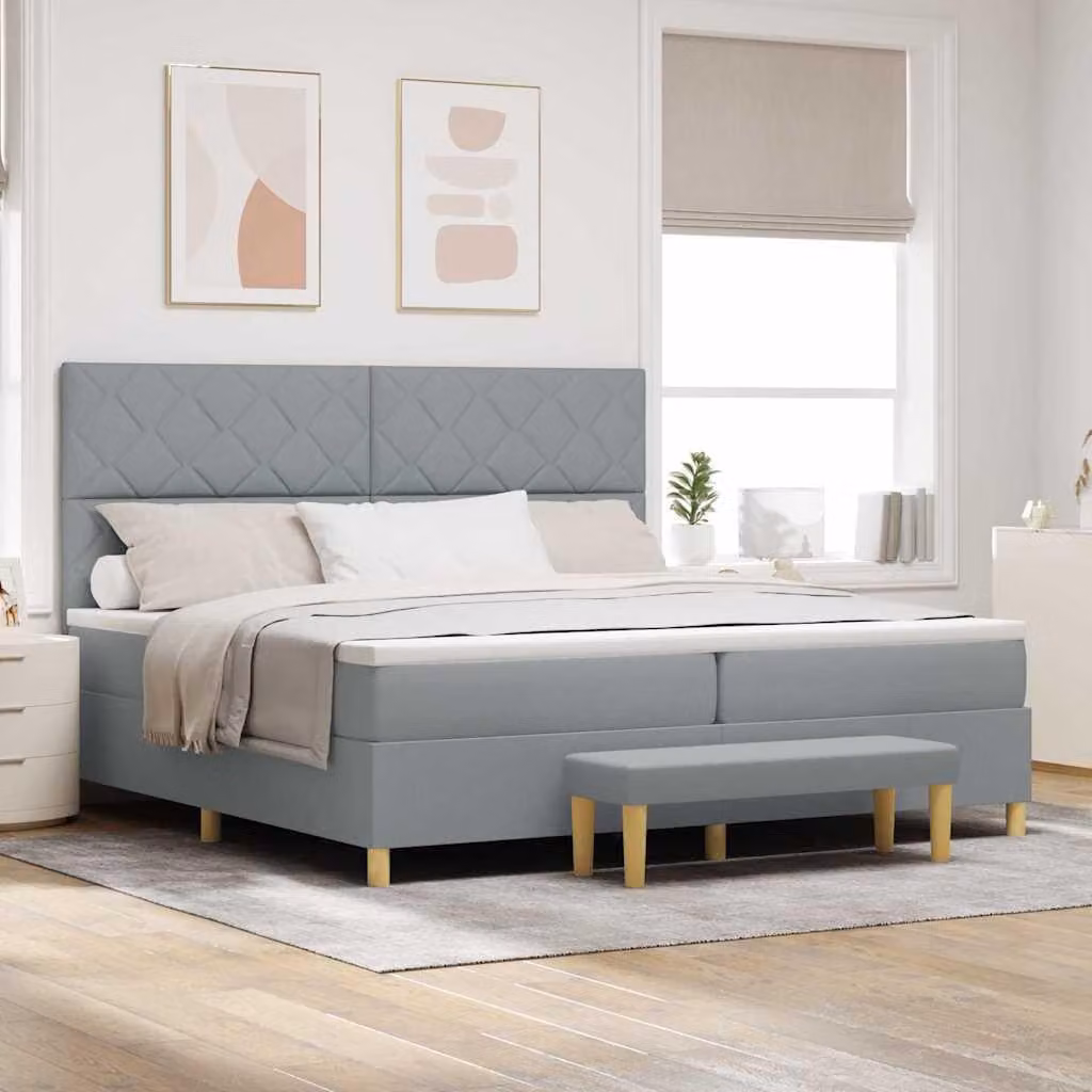 Maison Exclusive - Letto boxspring con cuscini, grigio chiaro, 200 x 200 cm, tessuto