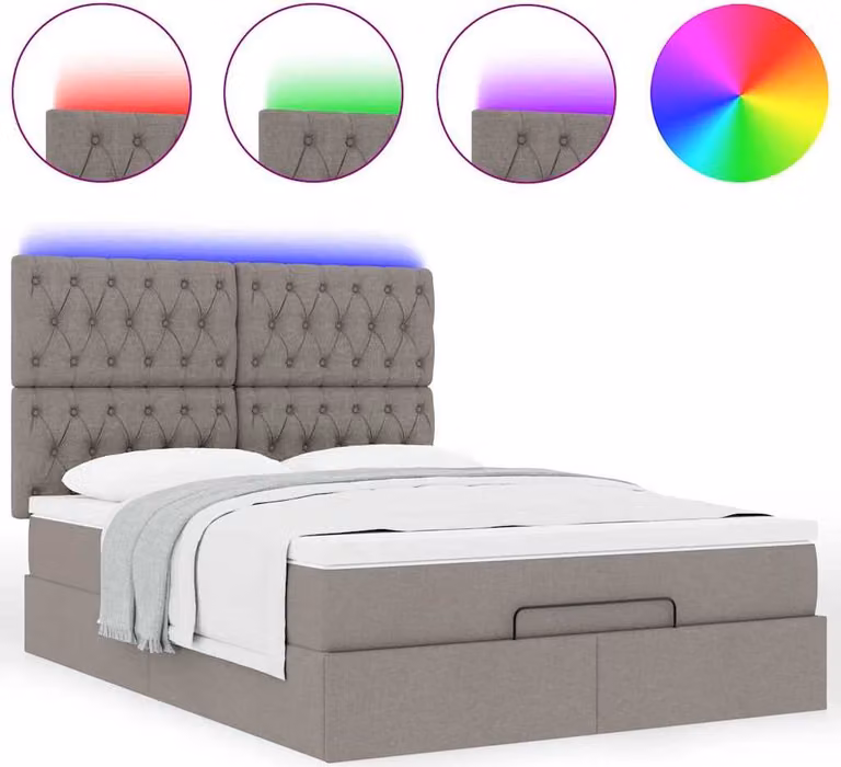Struttura Letto Pouf con Materasso Tortora 140x200cm in Tessuto