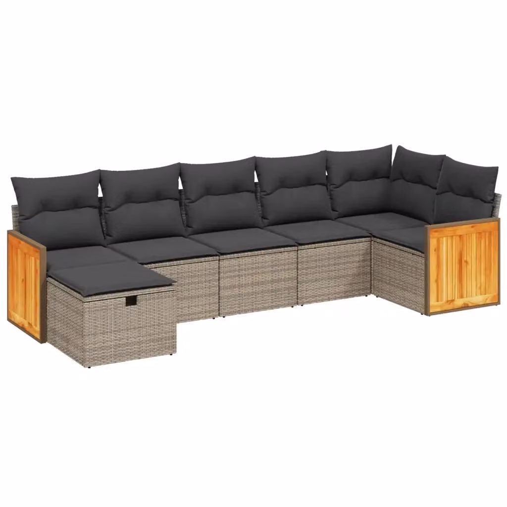 vidaXL Set Divani da Giardino 7 pz a Forma a L in Polyrattan Grigio con Cuscini e Struttura in Acciaio – 2