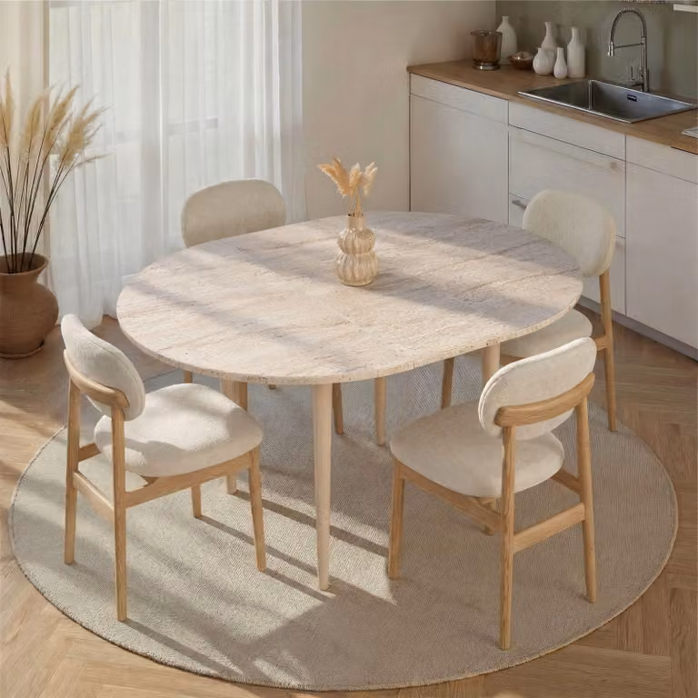 Skye Decor, tavolo da pranzo allungabile, travertino e rovere, 100 x 100 cm (131 cm quando allungato) | Pannello truciolare rivestito al 100% in melamina, spessore 18 mm | Design scandinavo, moderno e funzionale.
