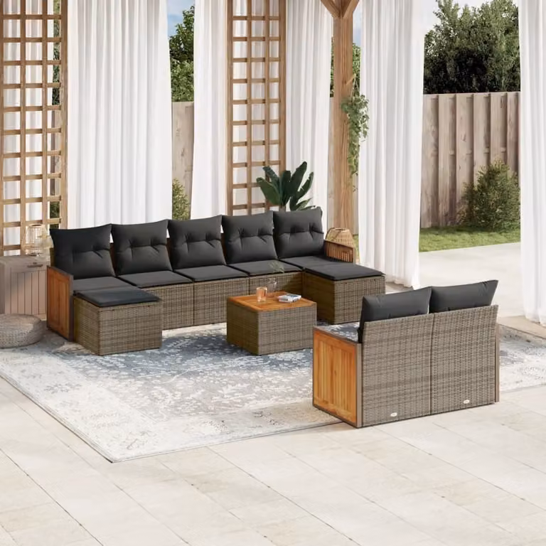 Maison Exclusive - Set Divano da Giardino 10 pz con Cuscini Grigio in Polyrattan
