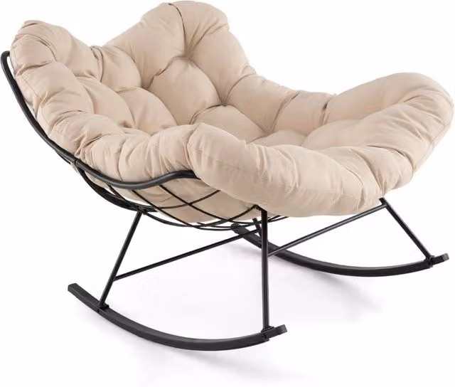 Sedia a dondolo per spazi interni ed esterno-Sedia a uovo sovradimensionato con struttura metallica per portico e giardino Beige