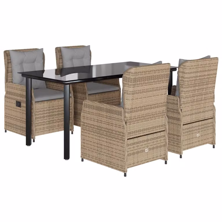Set da Pranzo da Giardino 5 pz con Cuscini Beige in Polyrattan