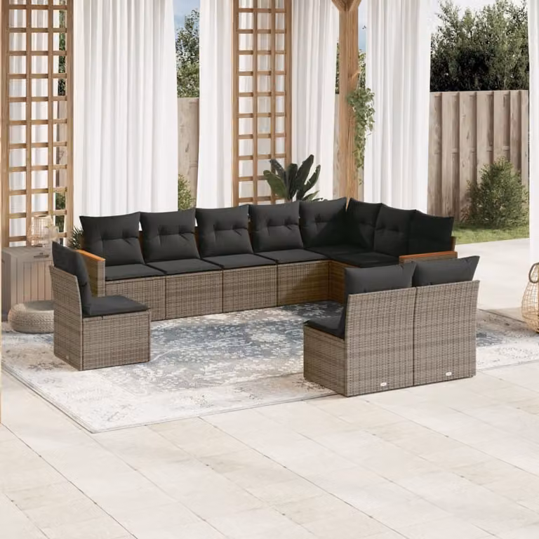 Maison Exclusive - Set Divano da Giardino 10 pz con Cuscini Grigio in Polyrattan