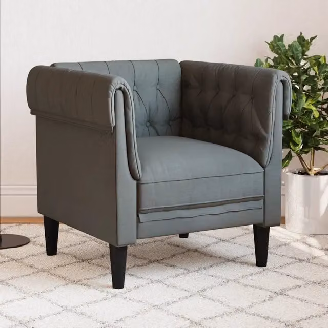 Poltrona Chesterfield vidaXL in tessuto grigio con braccioli per il tuo soggiorno