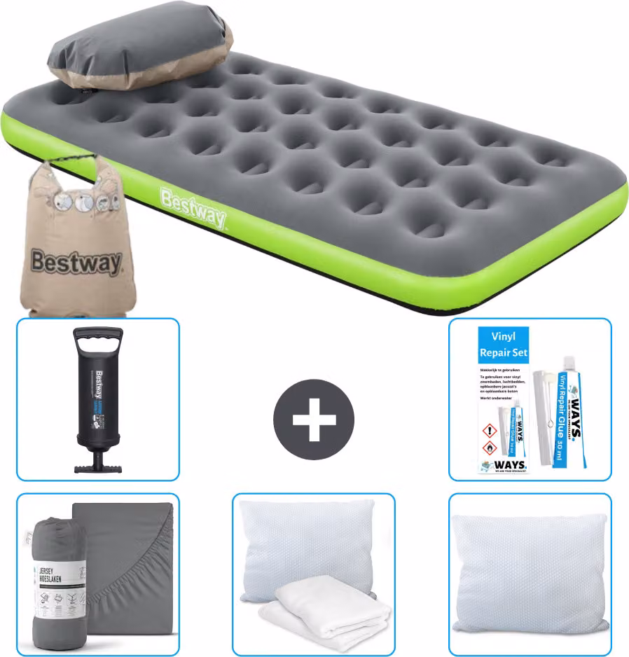 Materasso gonfiabile Bestway - 1 persona - 99 x 188 x 22 cm - grigio/verde - accessori inclusi