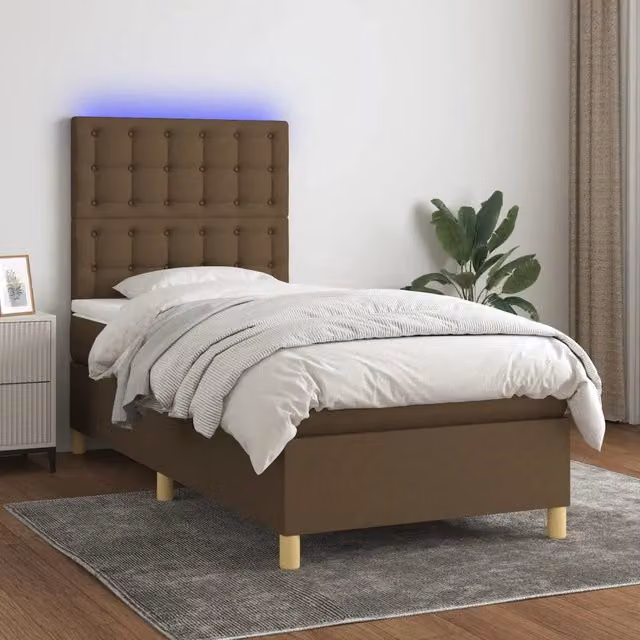 Letto Ibrido vidaXL con Illuminazione LED e Porta USB, Tessuto Marrone e Bianco, L 80 x P 200 cm – 1