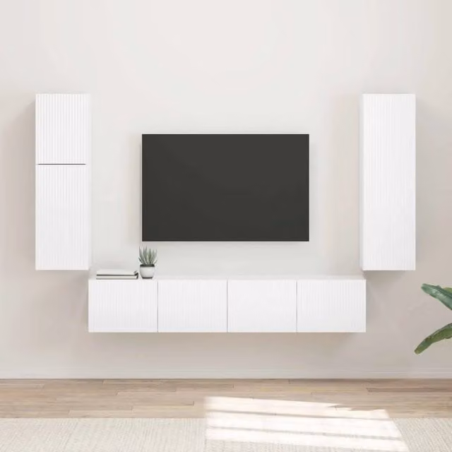 Set mobile TV 4 pz Bianco Lucido Legno ingegnerizzato 3409037