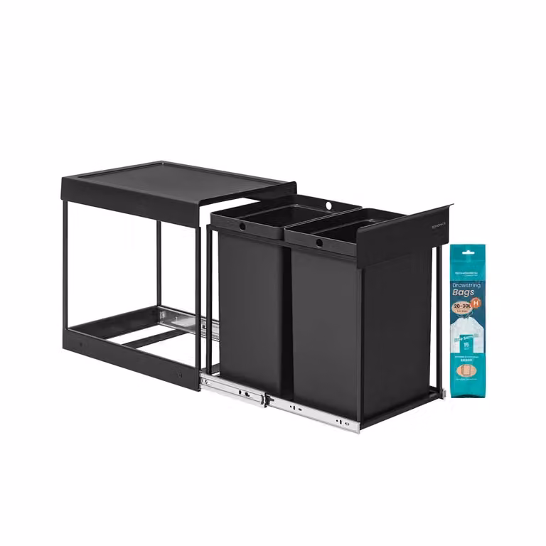 Pattumiera estraibile da cucina con doppio scomparto, Nero Inchiostro / 2 x 20 L