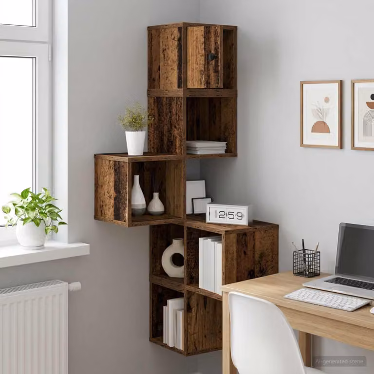 vidaXL Mensola Angolare da Parete in Legno Marrone H 120 x L 48 x P 48 cm