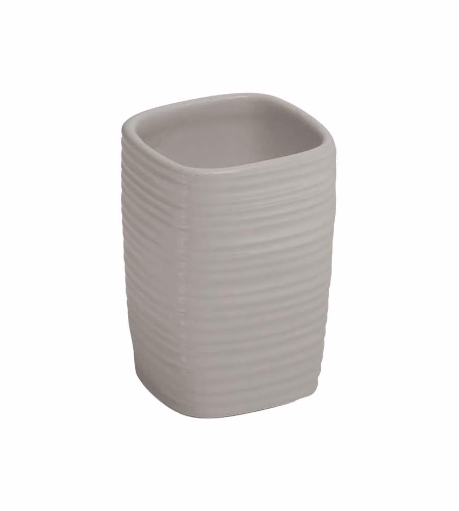 Porta Spazzolini Ceramica Tortora Chiaro Quadrato 7,2x10 cm