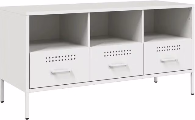 Mobile TV in stile industrial Design In, armadietto porta TV in metallo bianco, L 100,5 cm x P 39 cm x H 50,5 cm – 1