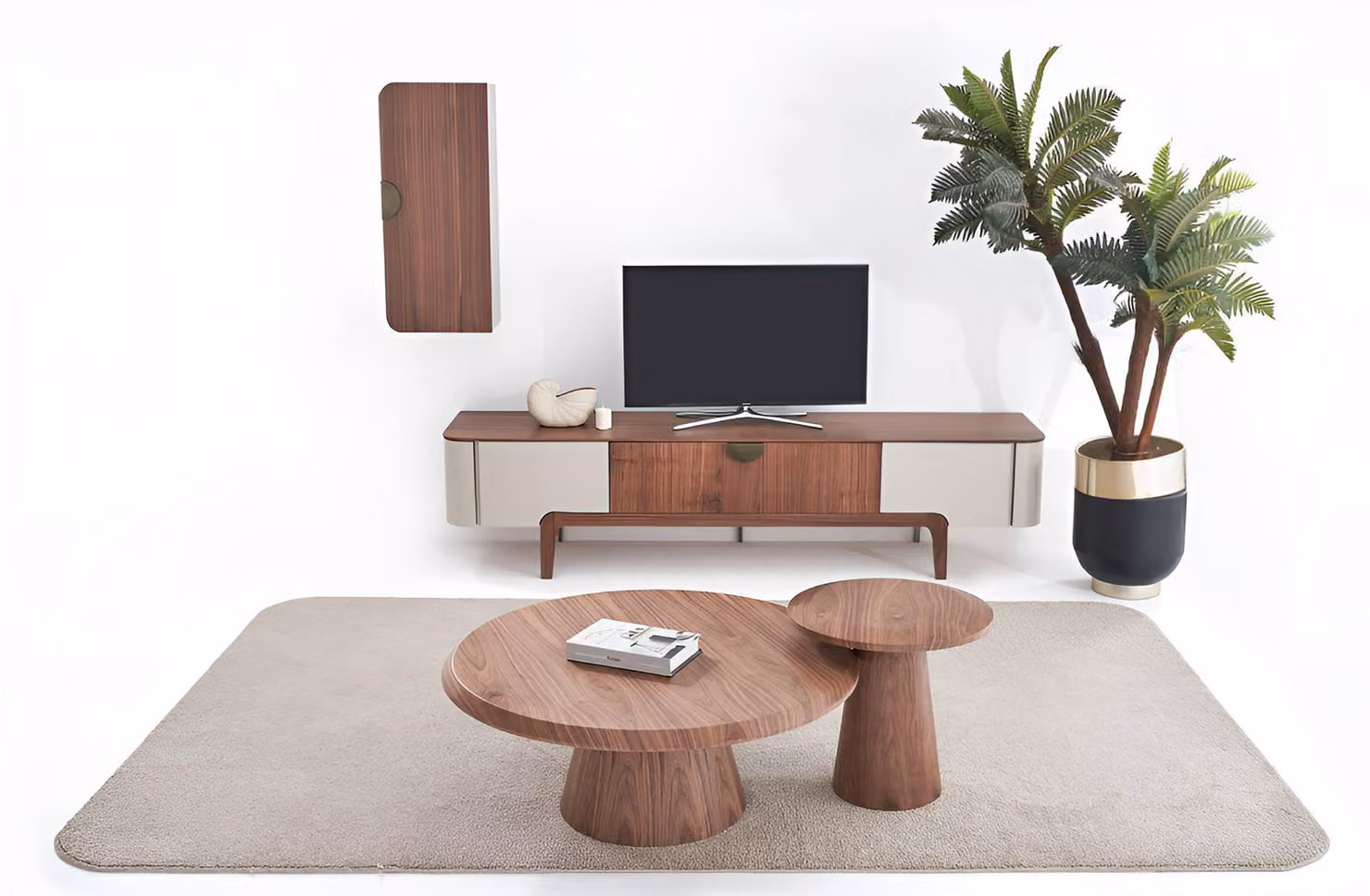 Modernes braunes Wohnzimmer-Set Holzsideboard Couchtisch Beistelltisch Regal