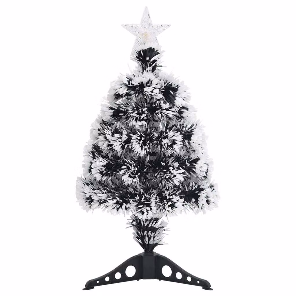 Albero di Natale Preilluminato Verde e Bianco 64cm Fibra Ottica