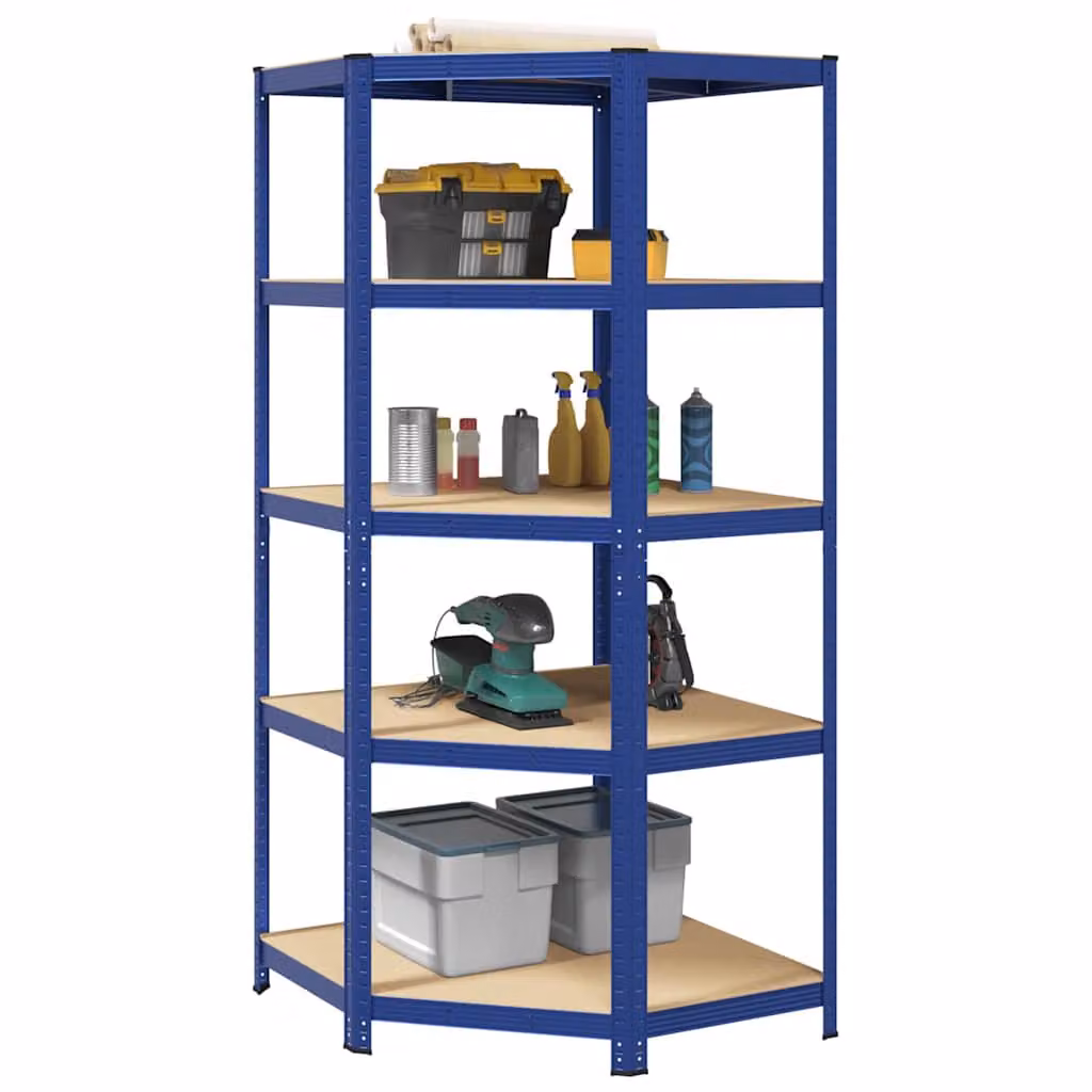 vidaXL Mensola Angolare Industriale a 5 Strati in Acciaio e Legno Blu L 90 x P 90 x H 198 cm