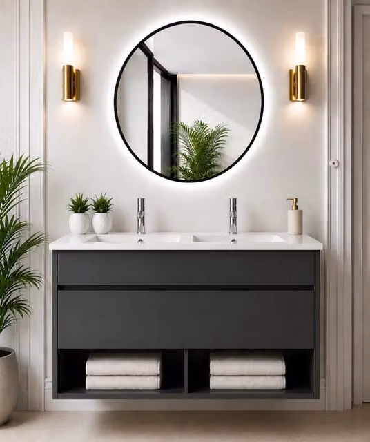 Mobile bagno sospeso con lavabo ORIGENBATH NEBARI con cassetto 120x45 cm doppio lavabo grafite