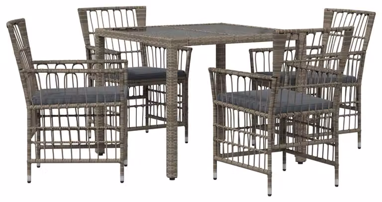 Set da esterno per 5 persone, grigio, in rattan sintetico